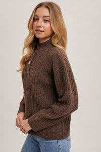 Mocha Henley Front Button Sweater