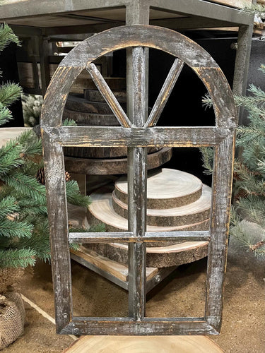 Antique Brown/Grey Wood Rounded Window