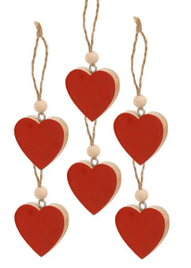 Red Wood Hearts Set of 6