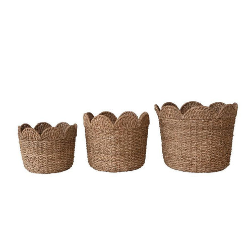 Braided Scalloped Edge Rattan Baskets