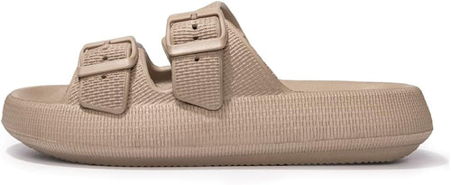Beige Buckle Slides