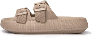 Beige Buckle Slides