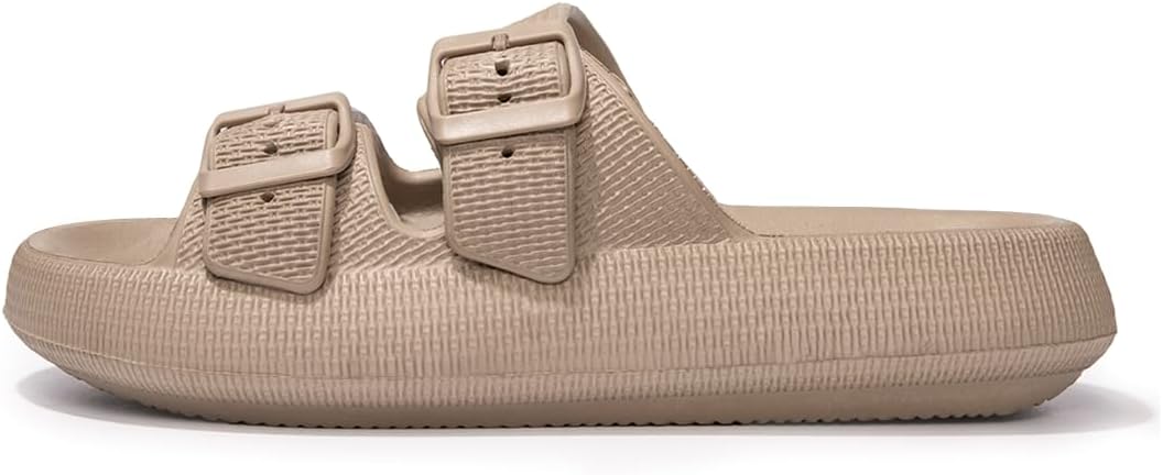 Beige Buckle Slides