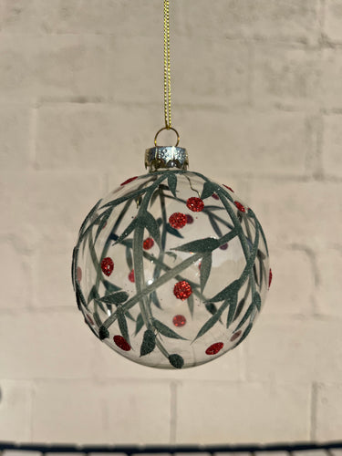Clear Green & Berry Decal Ornament