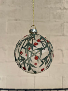 Clear Green & Berry Decal Ornament