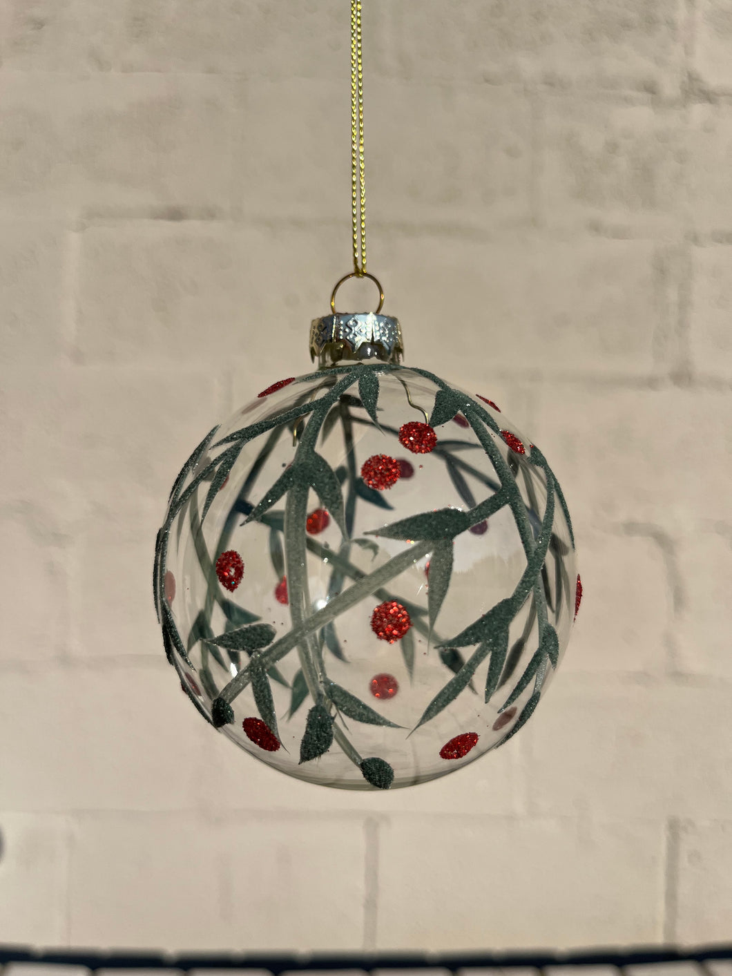 Clear Green & Berry Decal Ornament