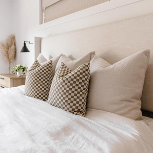 Tan Khaki & Ivory Check Pillow