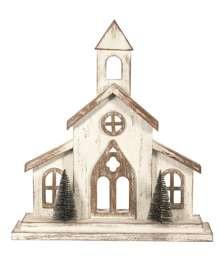 Wide Whitewash Church Table Top Decor