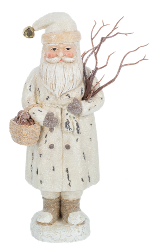 Cream Santa Figurine Holding Branches
