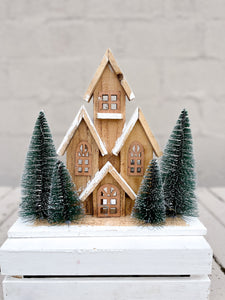 LED Natural Wooden House with 4 Trees