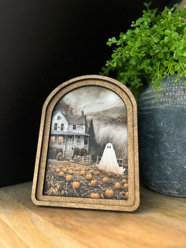 Moody Ghost House Arched Top Cottage Art