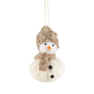 Fabric Snowman Ornament with Grey Scarf & Knit Hat