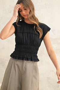 Black Sophie Smocking Detail Top