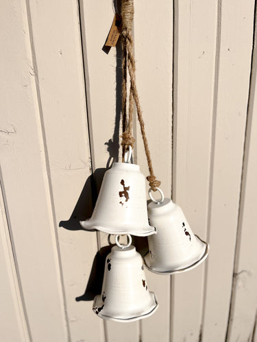 Oversized White Metal Bells on Jute Rope