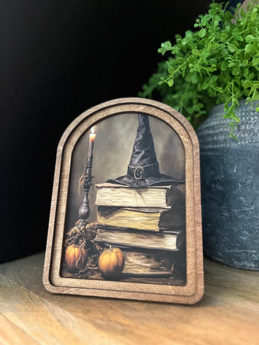 Halloween Books Arched Top Cottage Art