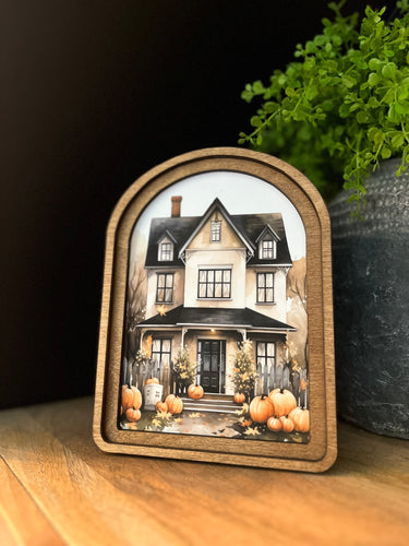 Halloween House Arched Top Cottage Art