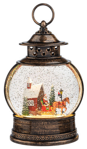 LED Red Barn Santa Water Lantern