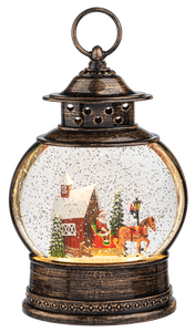 LED Red Barn Santa Water Lantern