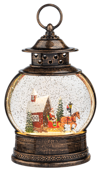 LED Red Barn Santa Water Lantern