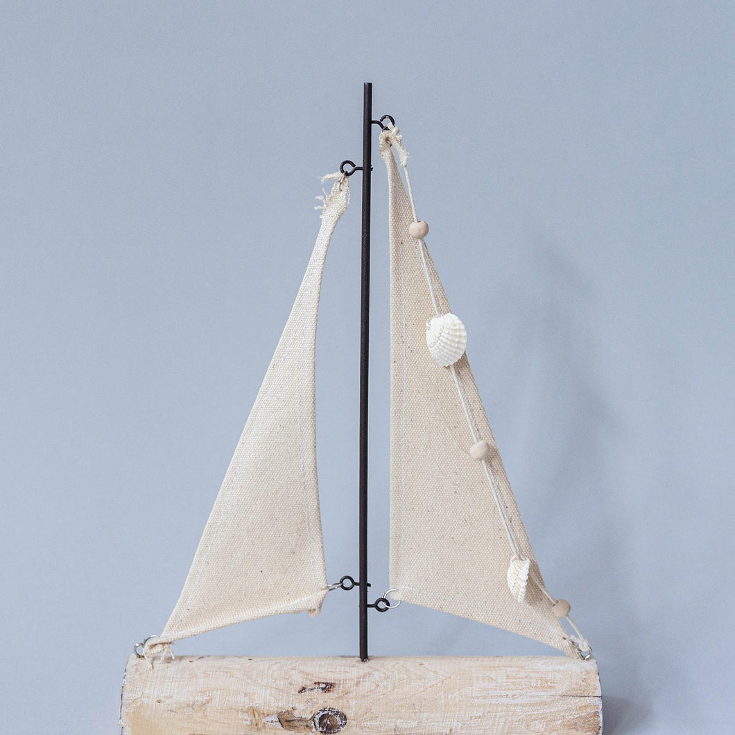 Wooden Sailboat with Seashells