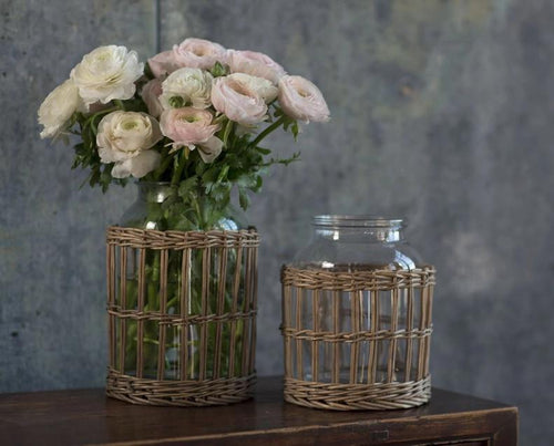 Tall Woven Willow and Glass Canister