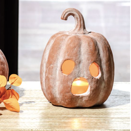 Large Orange Ghost Face Terracotta Pumpkin