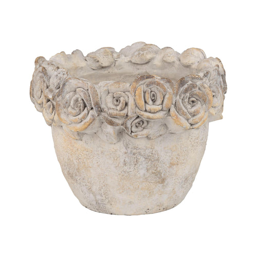Floral Rim Molded Cement Antique Finish Pots