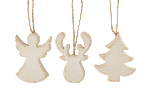 Mini Wood Whitewash Holiday Ornaments