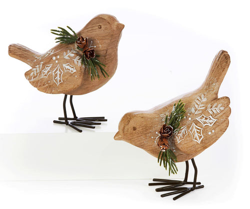 Holly & Pinecone Wood Birds