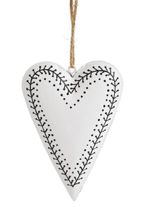 White Heart with Black Detailing Ornament