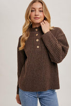 Load image into Gallery viewer, Mocha Henley Front Button Sweater