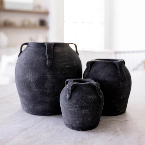 Noir Black Wash Vase with Handles
