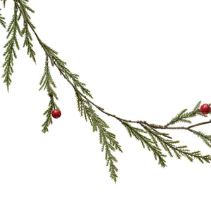 Delicate Glitter Cedar Garland with Red Berries