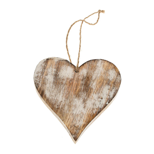 Wooden Heart Ornament Whitewash