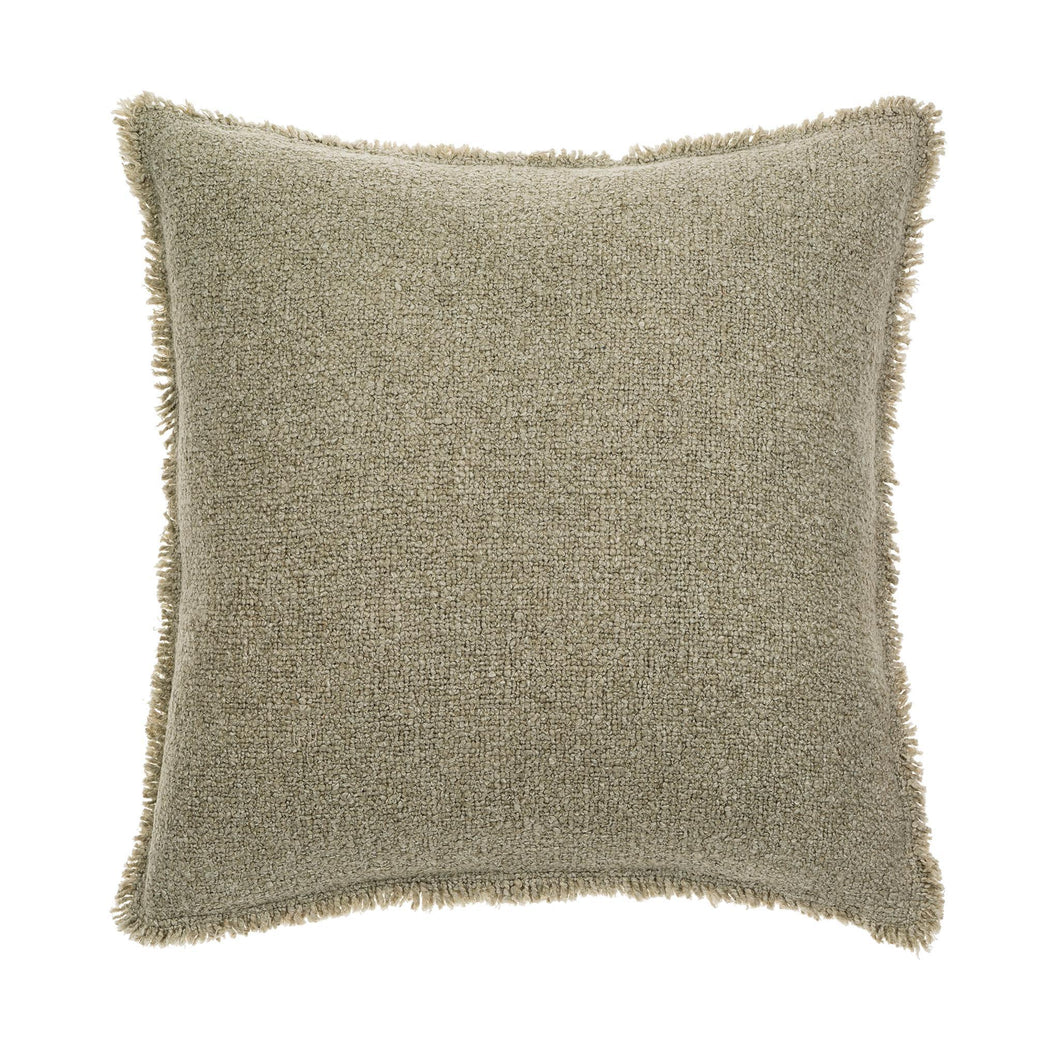 Sage Grey Fringed Boucle Pillow