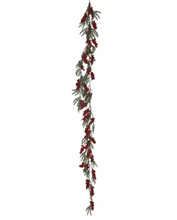 Load image into Gallery viewer, Evergreen Garland with Red Berry Bunches