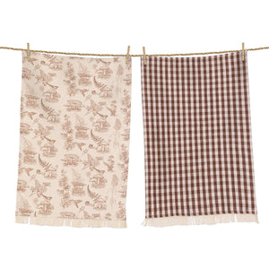 Tea Towels Mushrooms & Tan Check