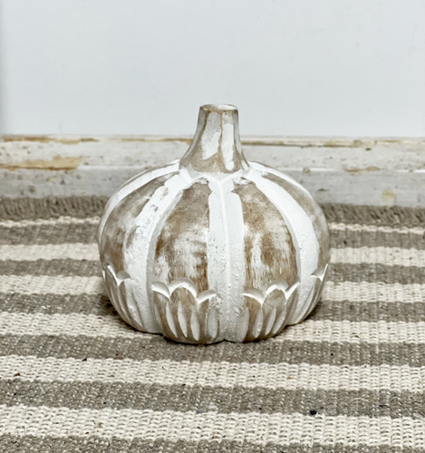 Detailed Whitewash Mango Wood Pumpkin