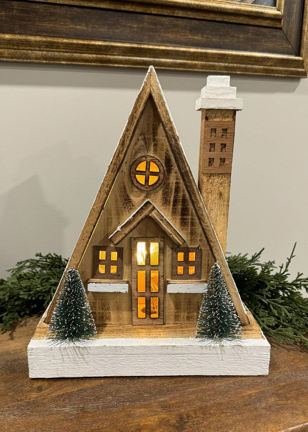 A-Frame LED Natural Wooden House