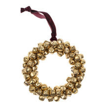 Load image into Gallery viewer, Gold Jingle Bell Wreath Ornament