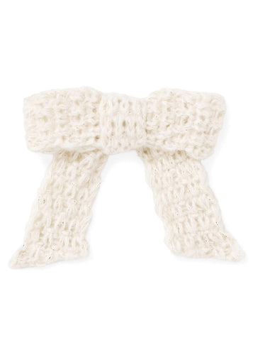 Cream Knit Bow Clip