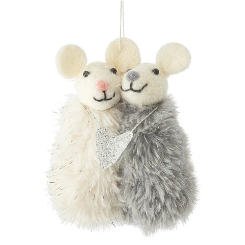 White/Grey Heart Hugging Mouse Ornament