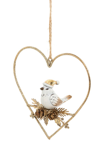 Gold Bird in Heart Ornament