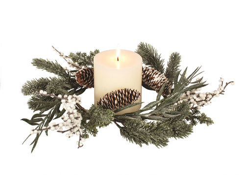 White Berry Mixed Evergreen Candle Ring