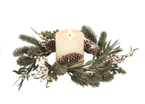 White Berry Mixed Evergreen Candle Ring