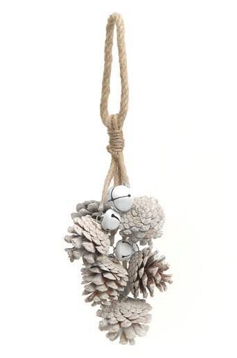 White Frosted Pinecone Rope Ornament