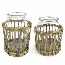 Load image into Gallery viewer, Tall Woven Willow and Glass Canister