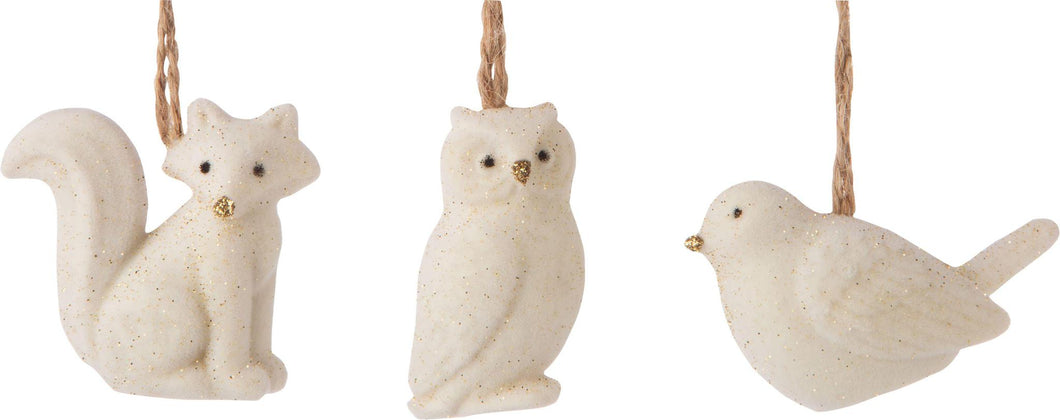 Owl/Fox/Bird Gold Glitter Mini Ornaments