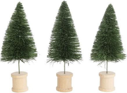 Mini Dark Green Bristle Tree on Wooden Spool