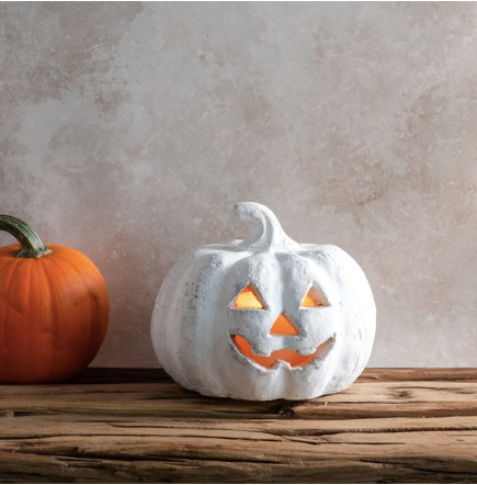 Small White Terracotta Pumpkin Jack-O-Lantern